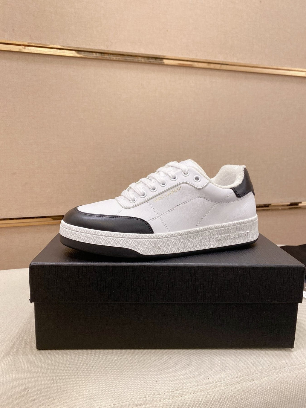 Saint Laurent White & Black Toe-Cap Sneakers — front