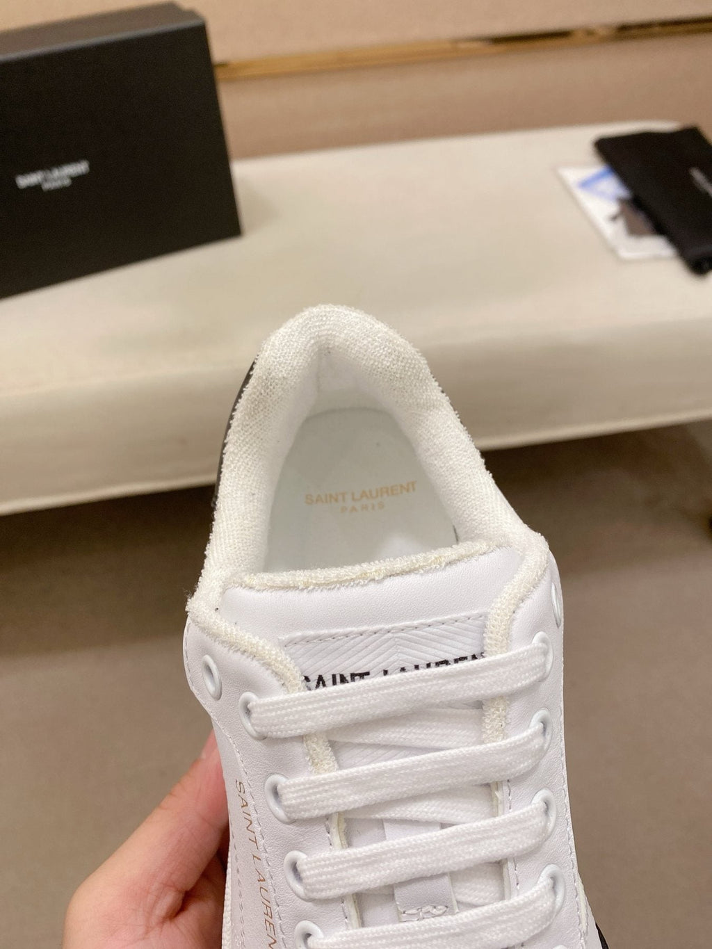 Saint Laurent White & Black Toe-Cap Sneakers — detail