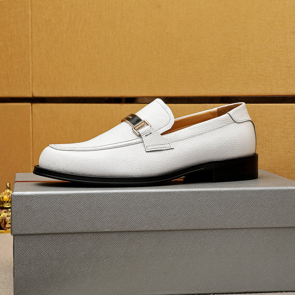 PRADA White Leather Loafers — side