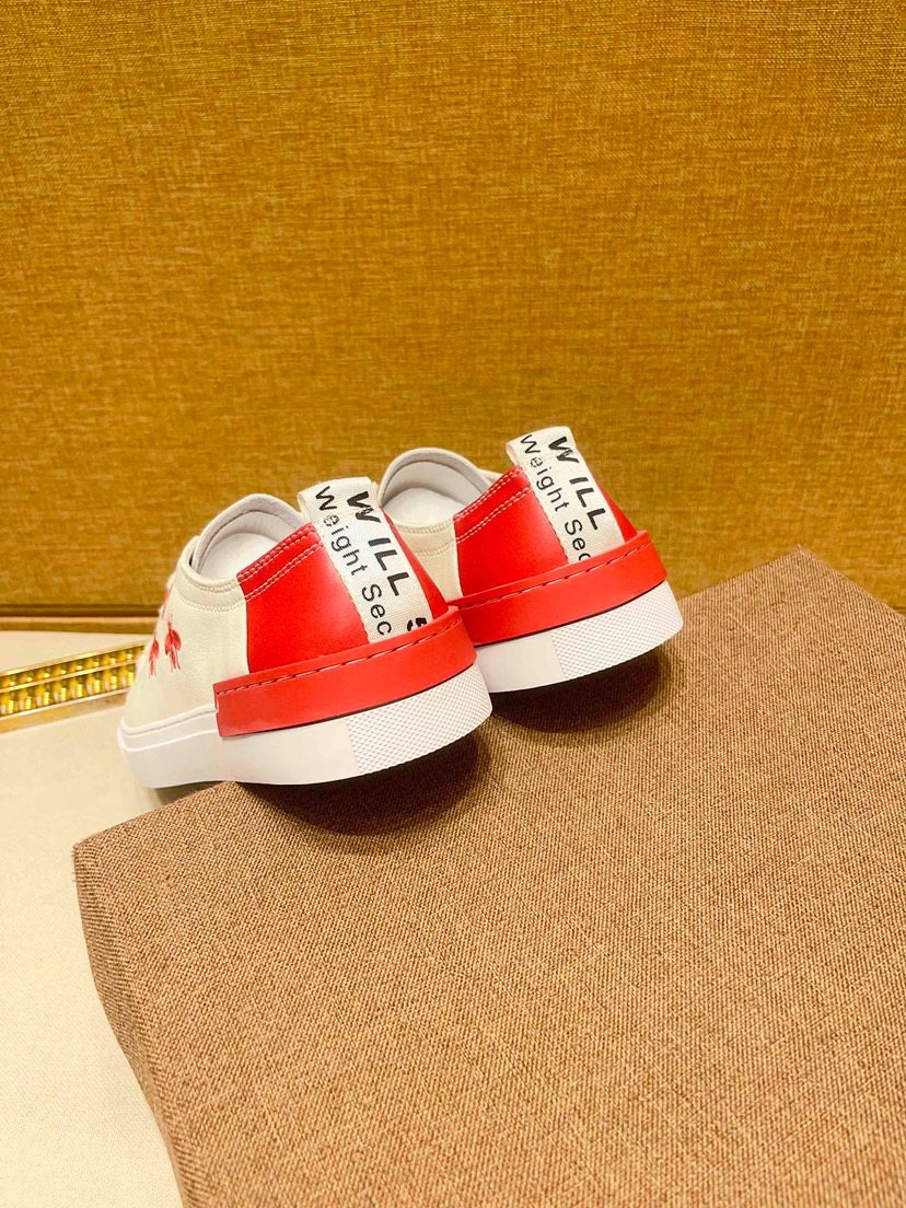 White Low-Top Sneakers with Red Floral Accents — back
