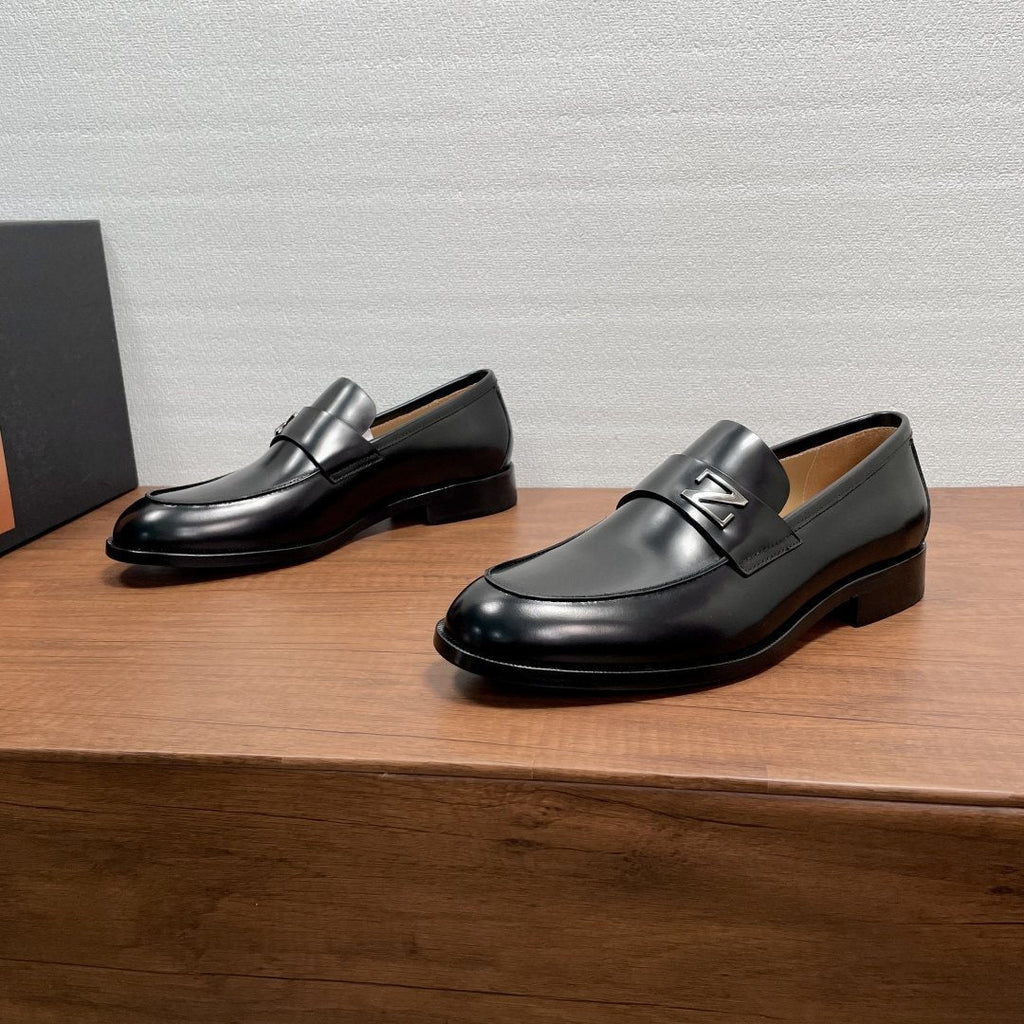 Zegna Black Leather Z-Accent Loafers — hero