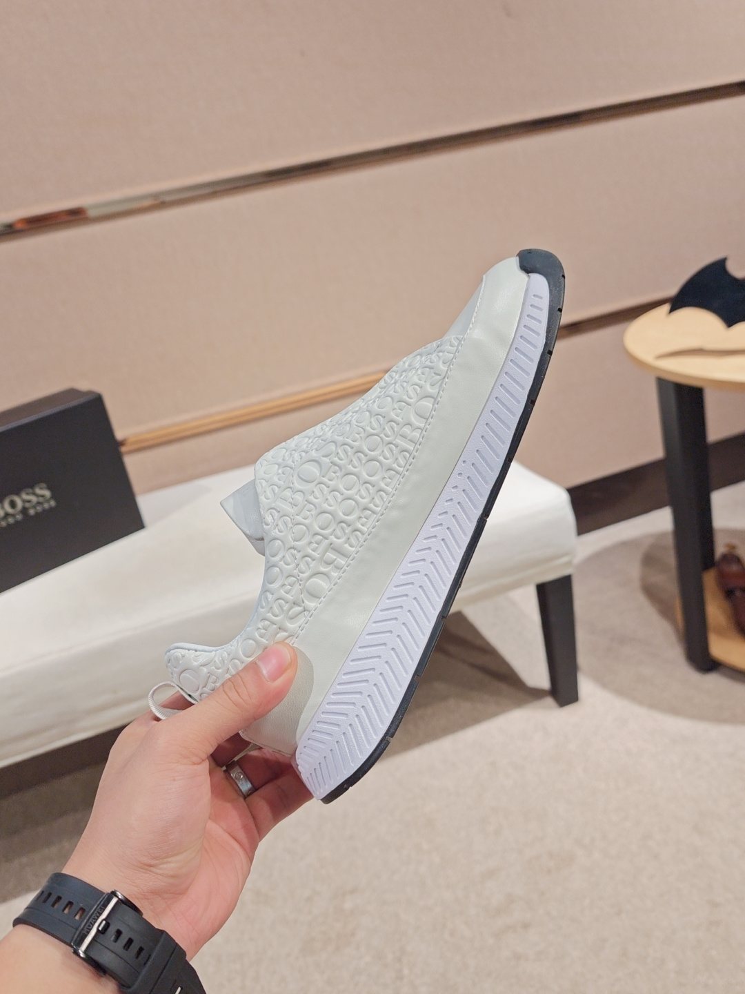 Hugo Boss White Textured Low-Top Sneakers — side