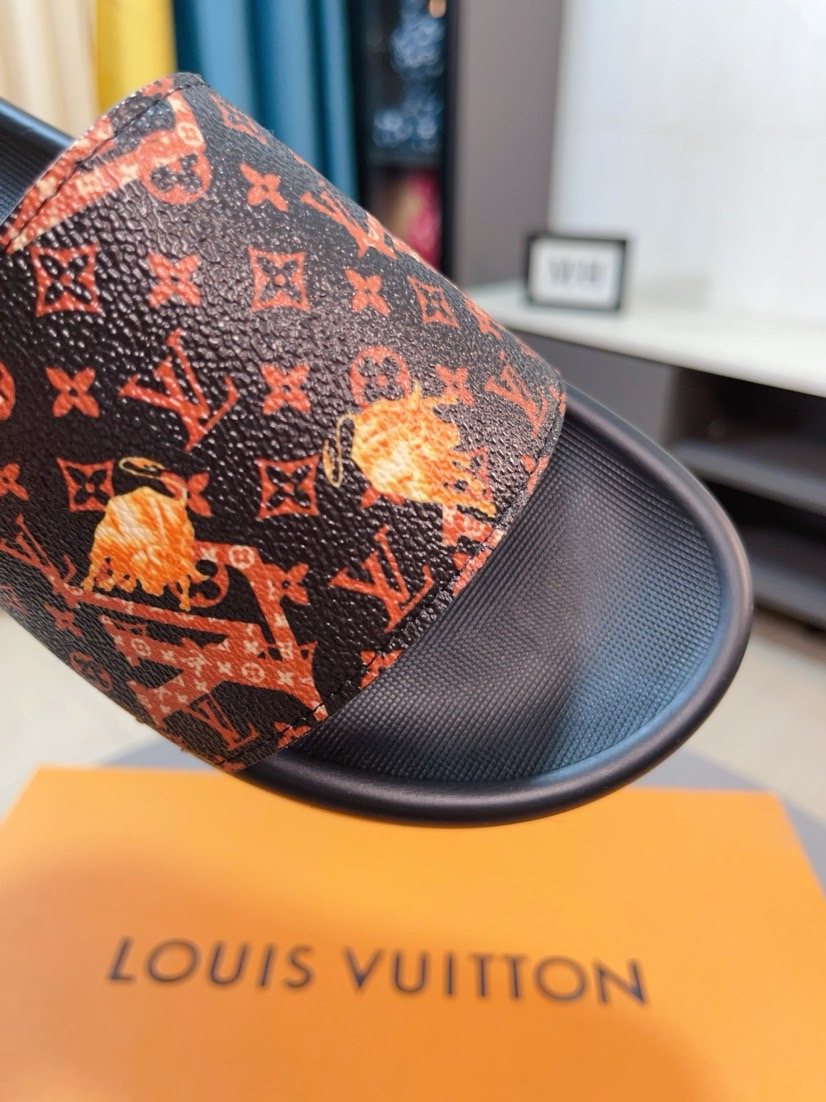 Louis Vuitton Monogram-Style Slide Sandals — detail