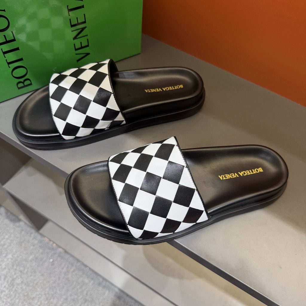 Bottega Veneta Checkerboard Slide Sandals — front