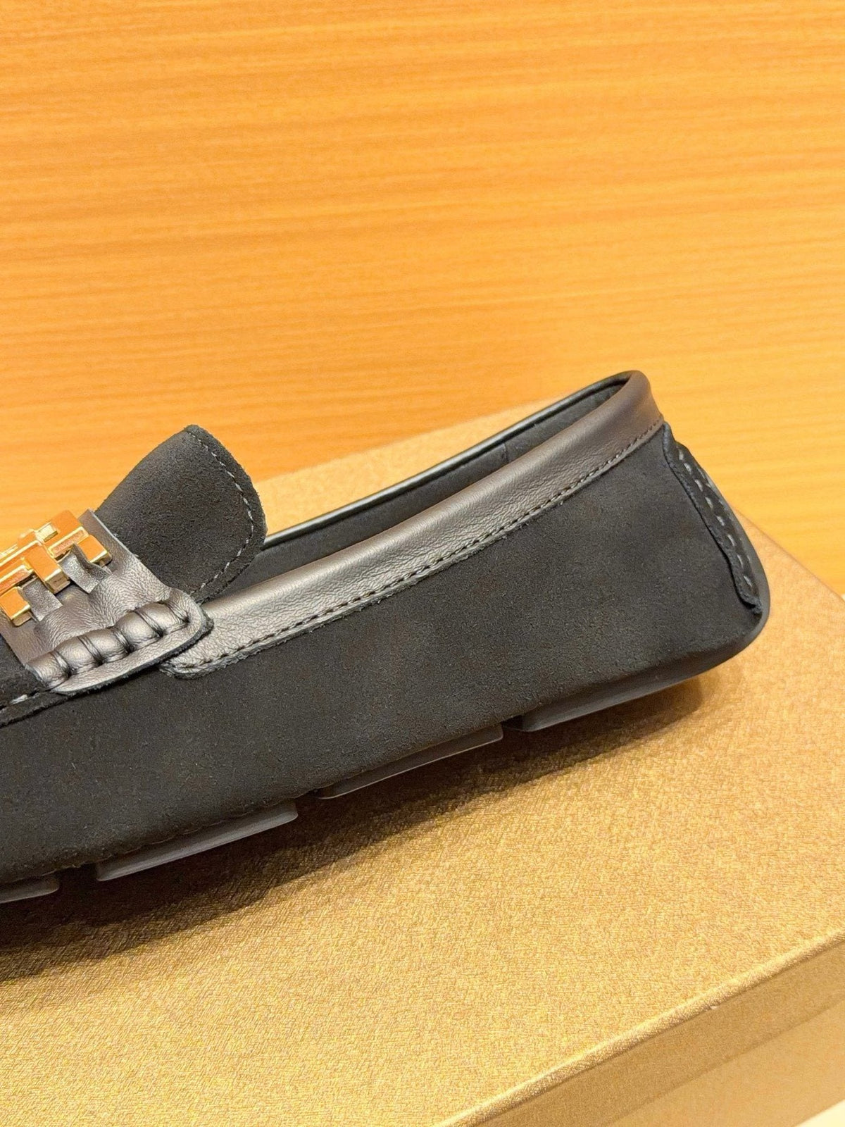 Versace Black Gold Buckle Loafers — detail