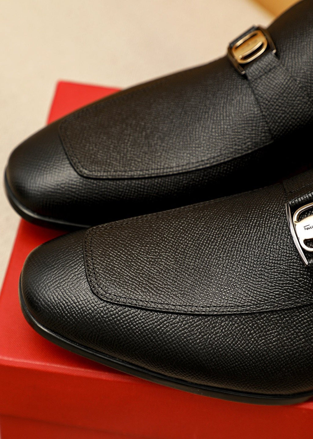 Ferragamo Black Buckle Loafers — detail
