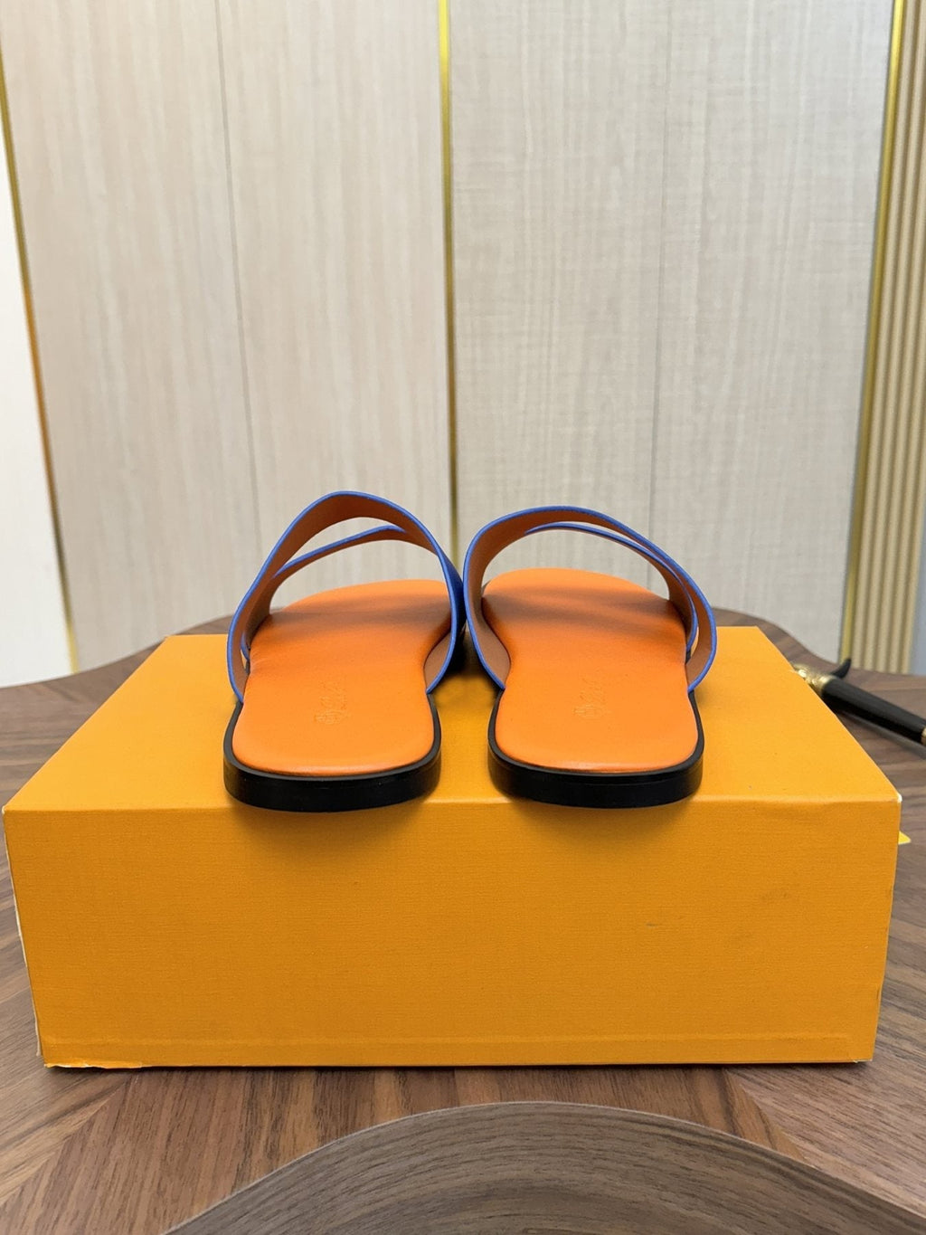 Loro Piana Blue and Orange Slide Sandals — back