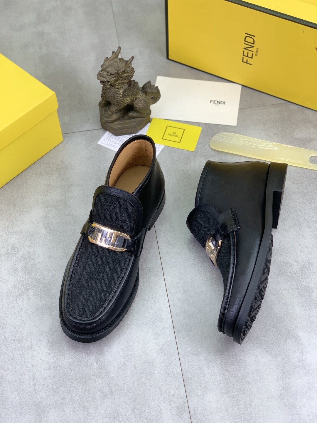 Fendi Black Gold-Tone Detail Ankle Boots — side