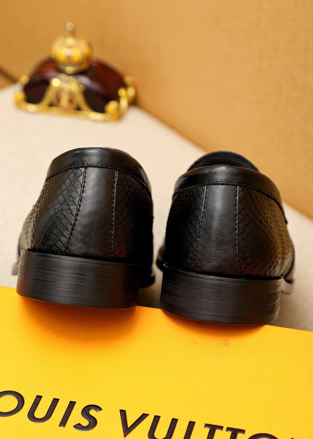 Louis Vuitton Black Textured Tassel Loafers — back