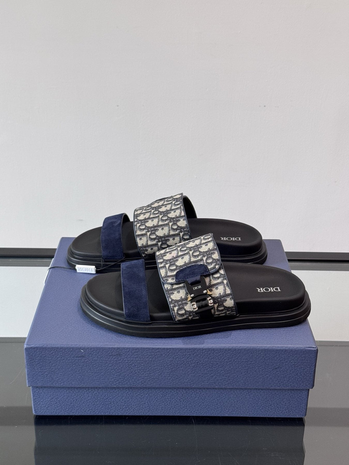 Dior Patterned Buckle Slide Sandals — side