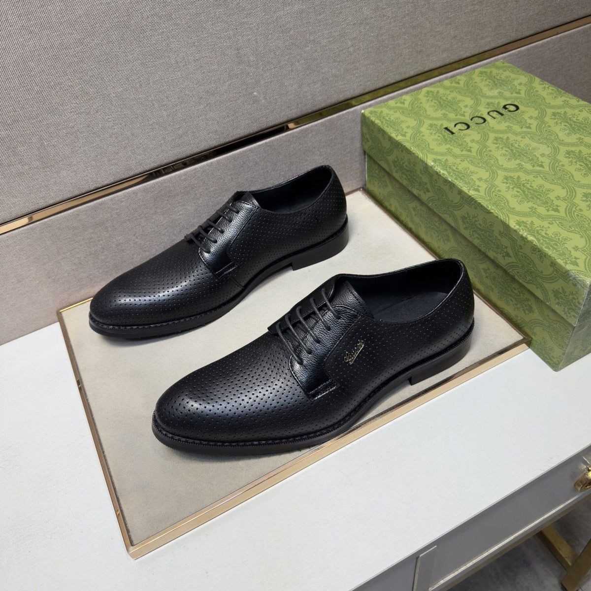 Gucci Black Perforated Lace-Up Shoes — front