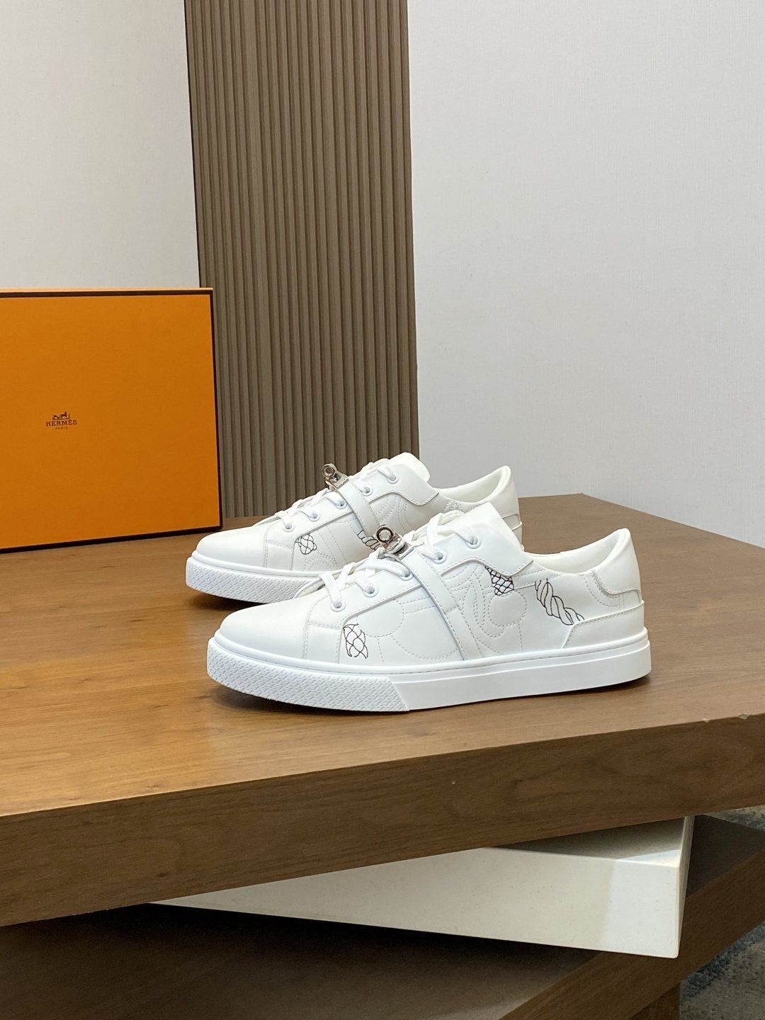 White Lace-Up Low-Top Sneakers — hero