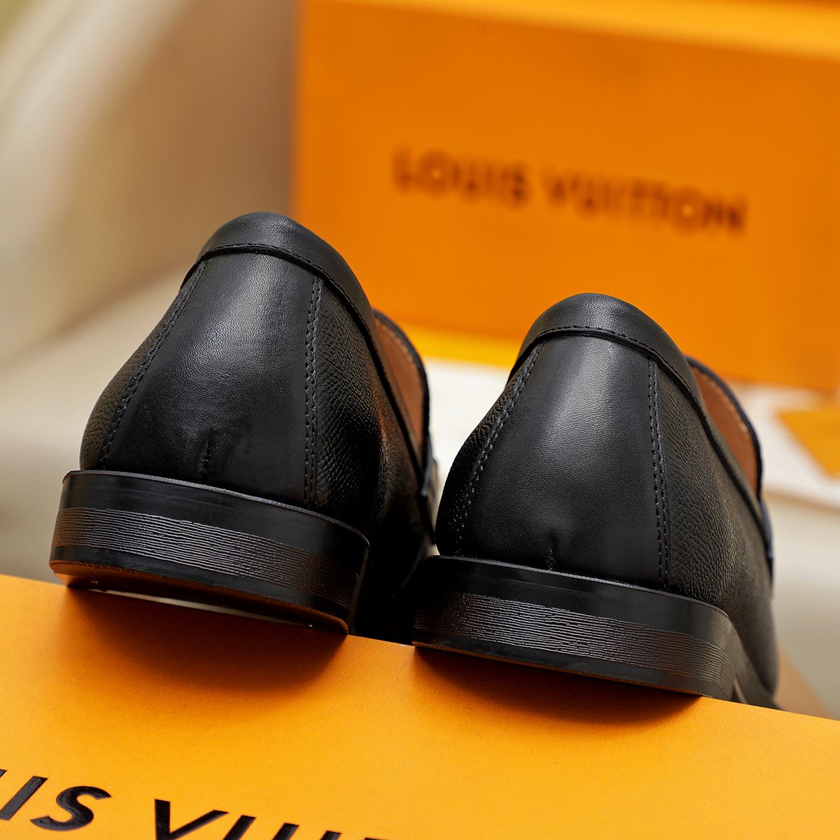 Louis Vuitton Black Metal-Link Loafers — back