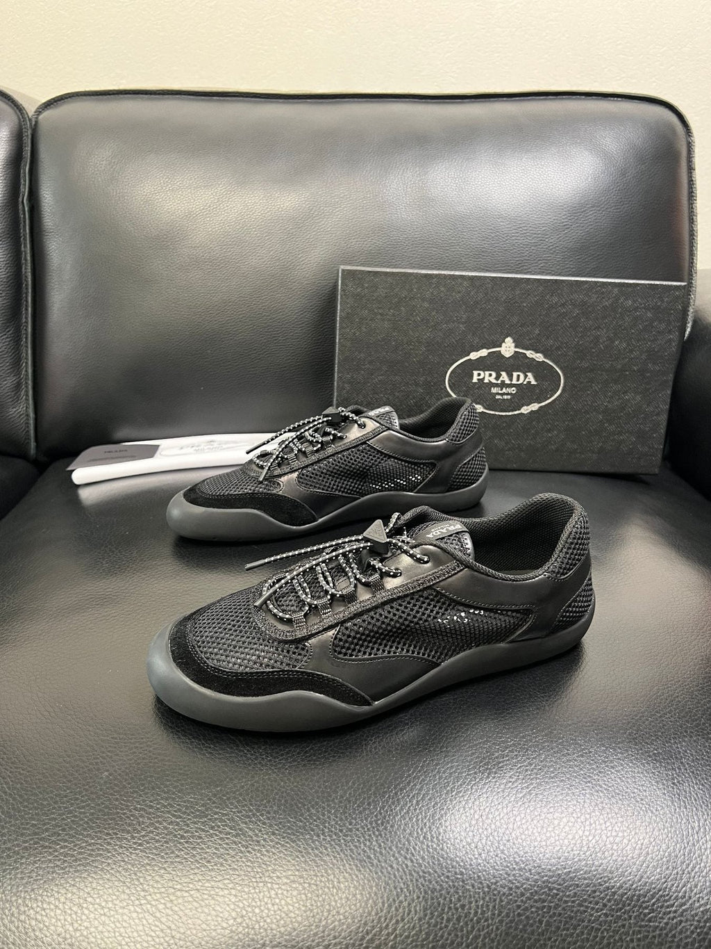 Prada Black and Charcoal Low-Top Sneakers — side
