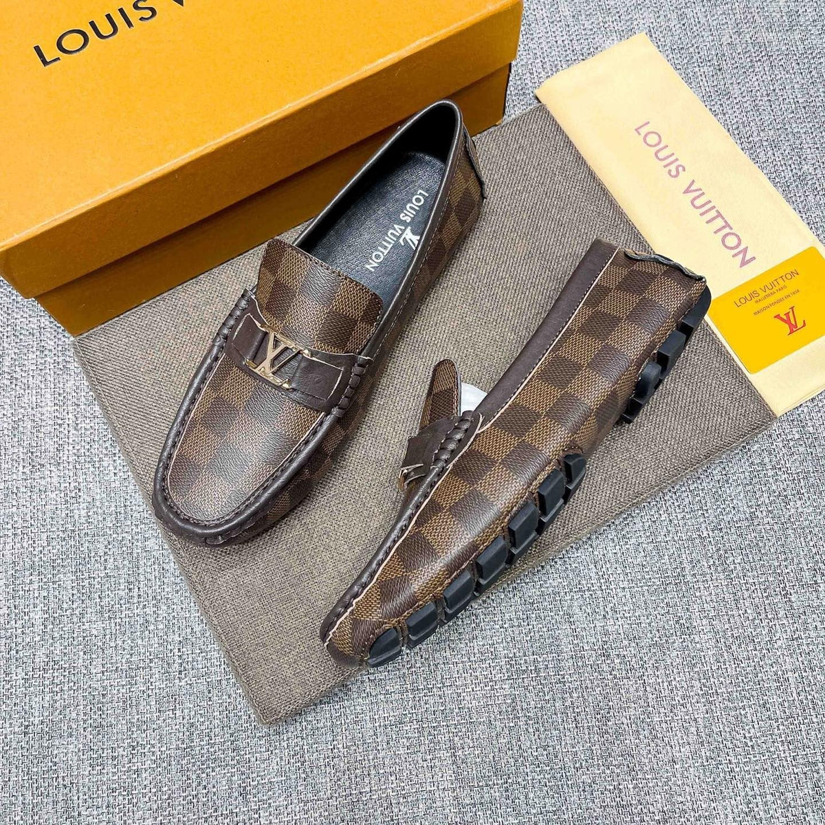 Louis Vuitton Brown Checkered Loafers — side