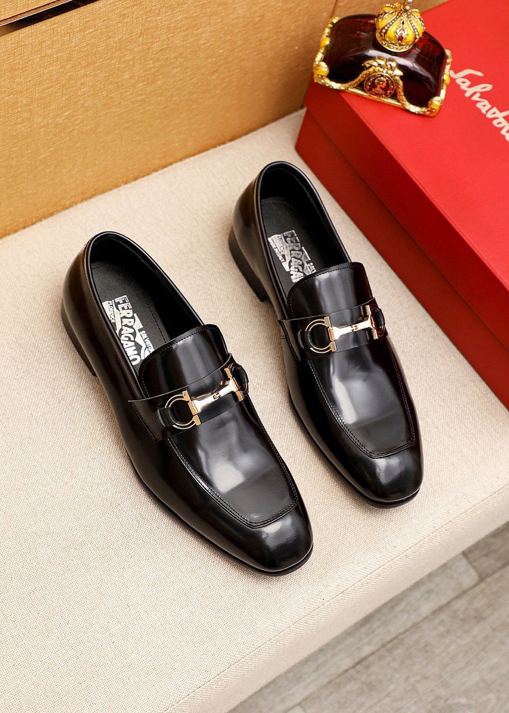 Ferragamo Black Buckle Loafers — hero