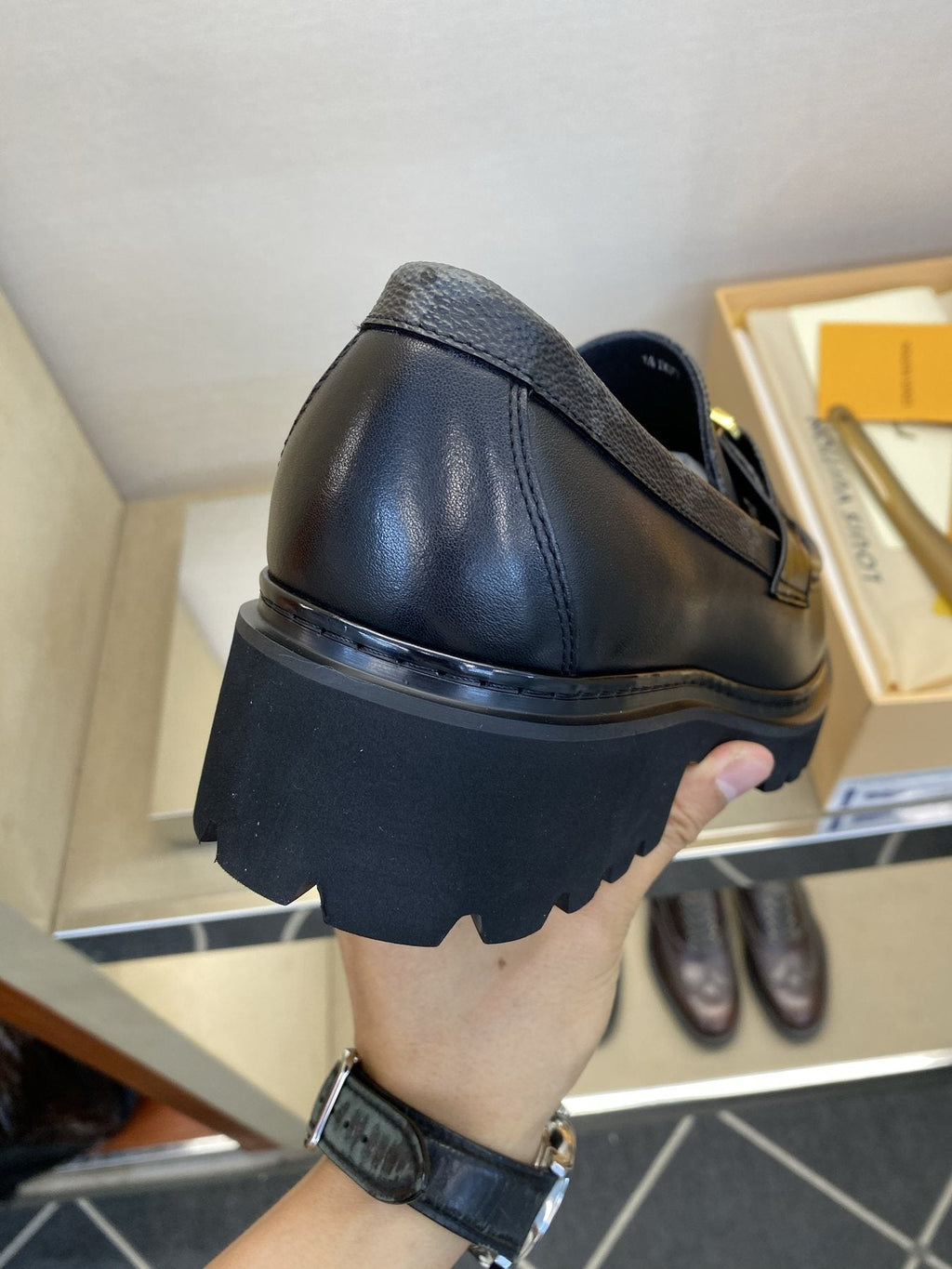 Louis Vuitton Black Monogram Lug Sole Loafers — back