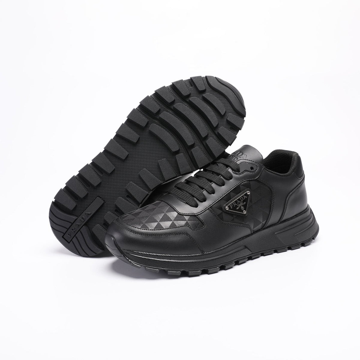 Prada Black Triangle-Plaque Sneakers — front