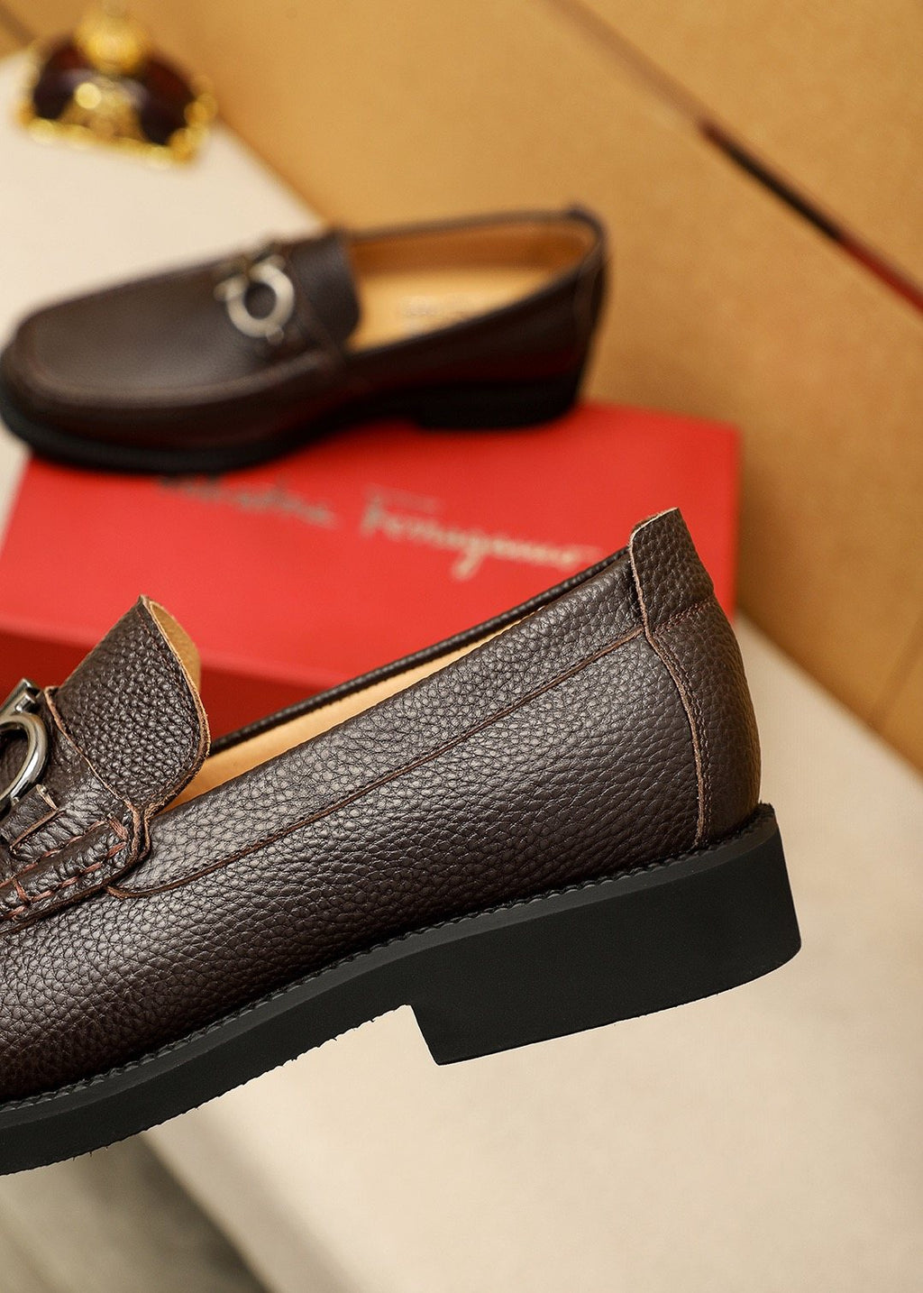 Ferragamo Dark Brown Leather Loafers — back
