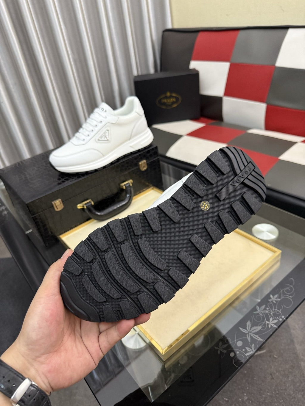 Prada White Textured Low-Top Sneakers — detail