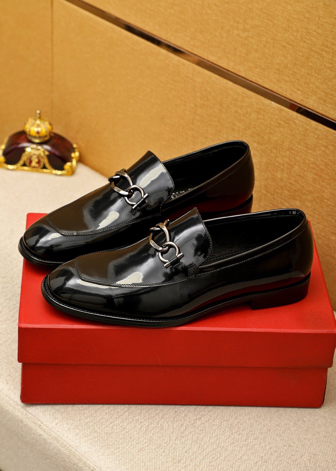 Ferragamo Black Metal-Accent Loafers — front