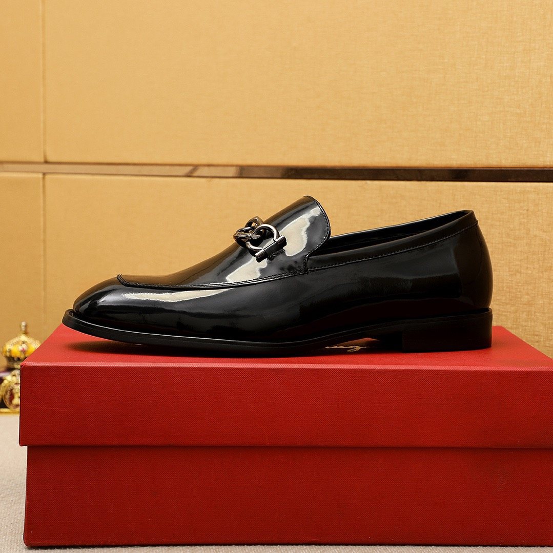 Ferragamo Black Metal-Accent Loafers — side