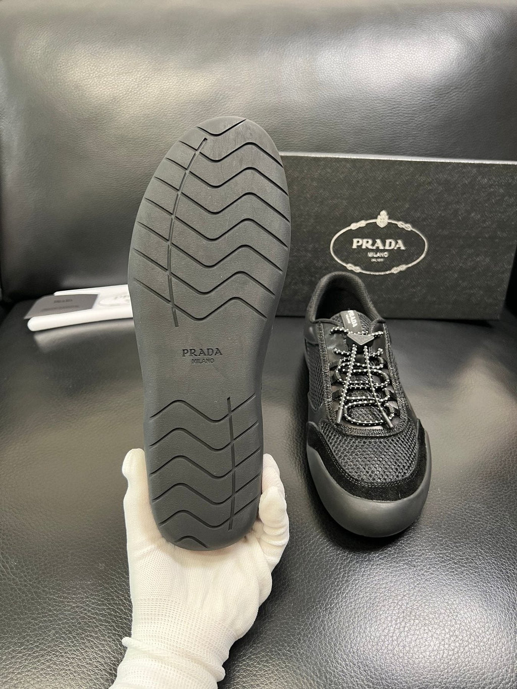 Prada Black and Charcoal Gray Sneakers — detail