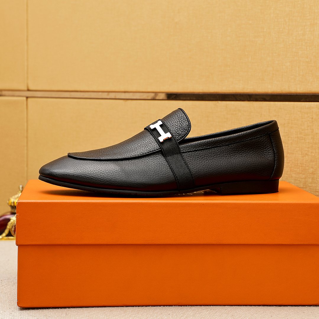 Hermès Black H-Hardware Loafers — side