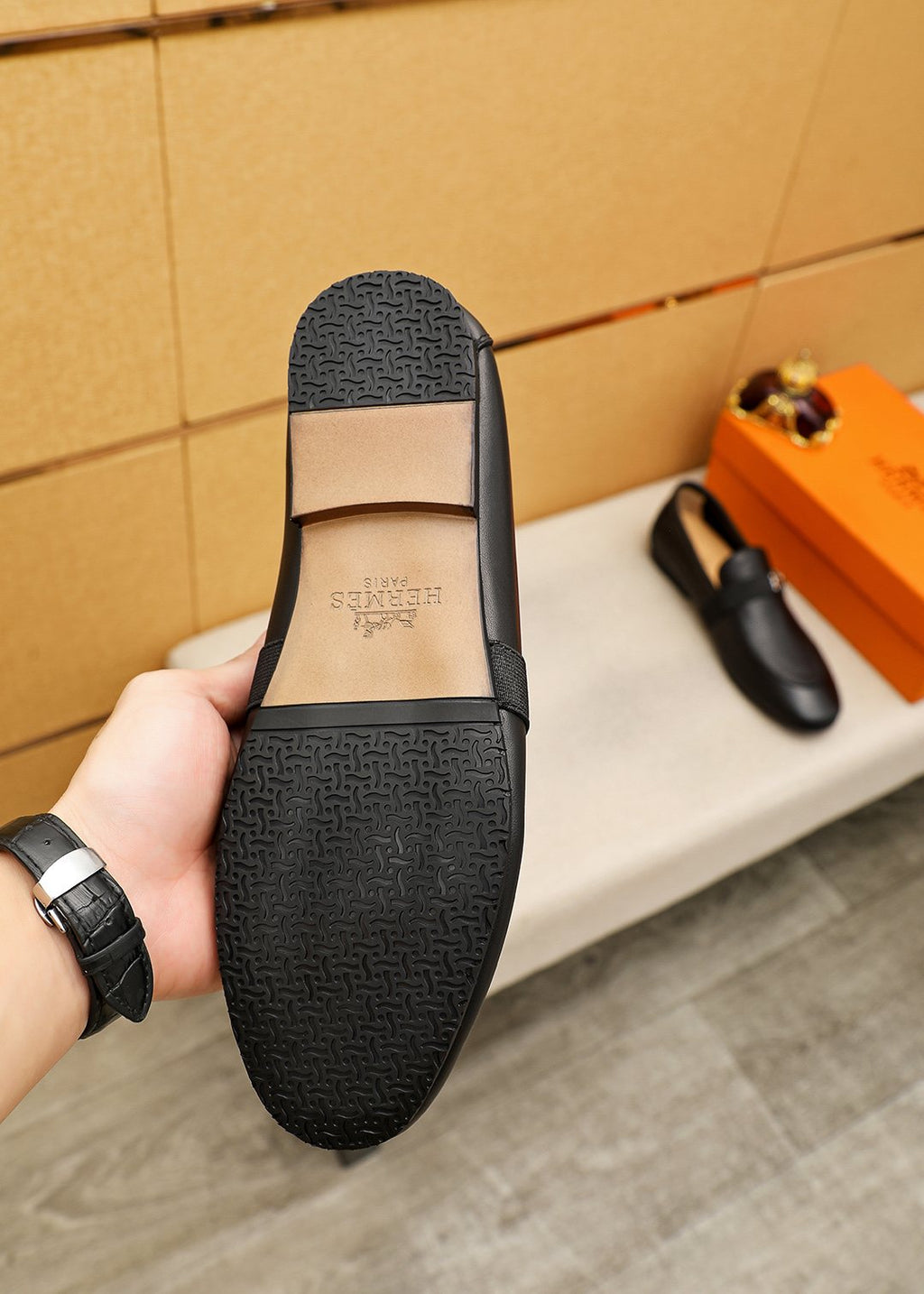 Hermès Black H-Hardware Loafers — side