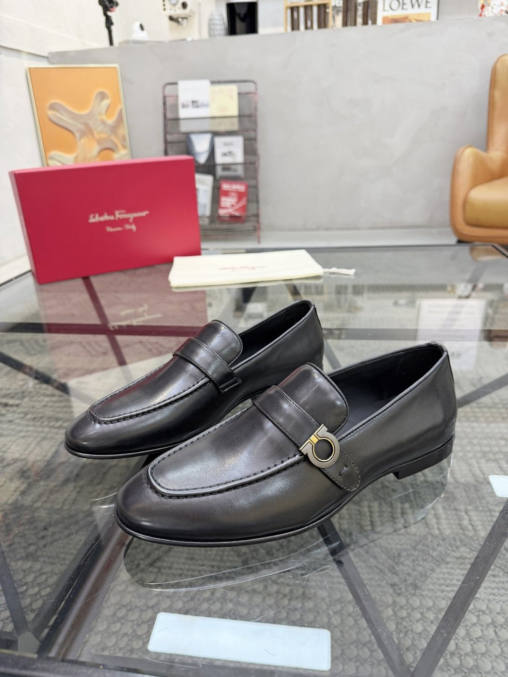 Men’s Black Buckle Strap Slip-On Loafers — front