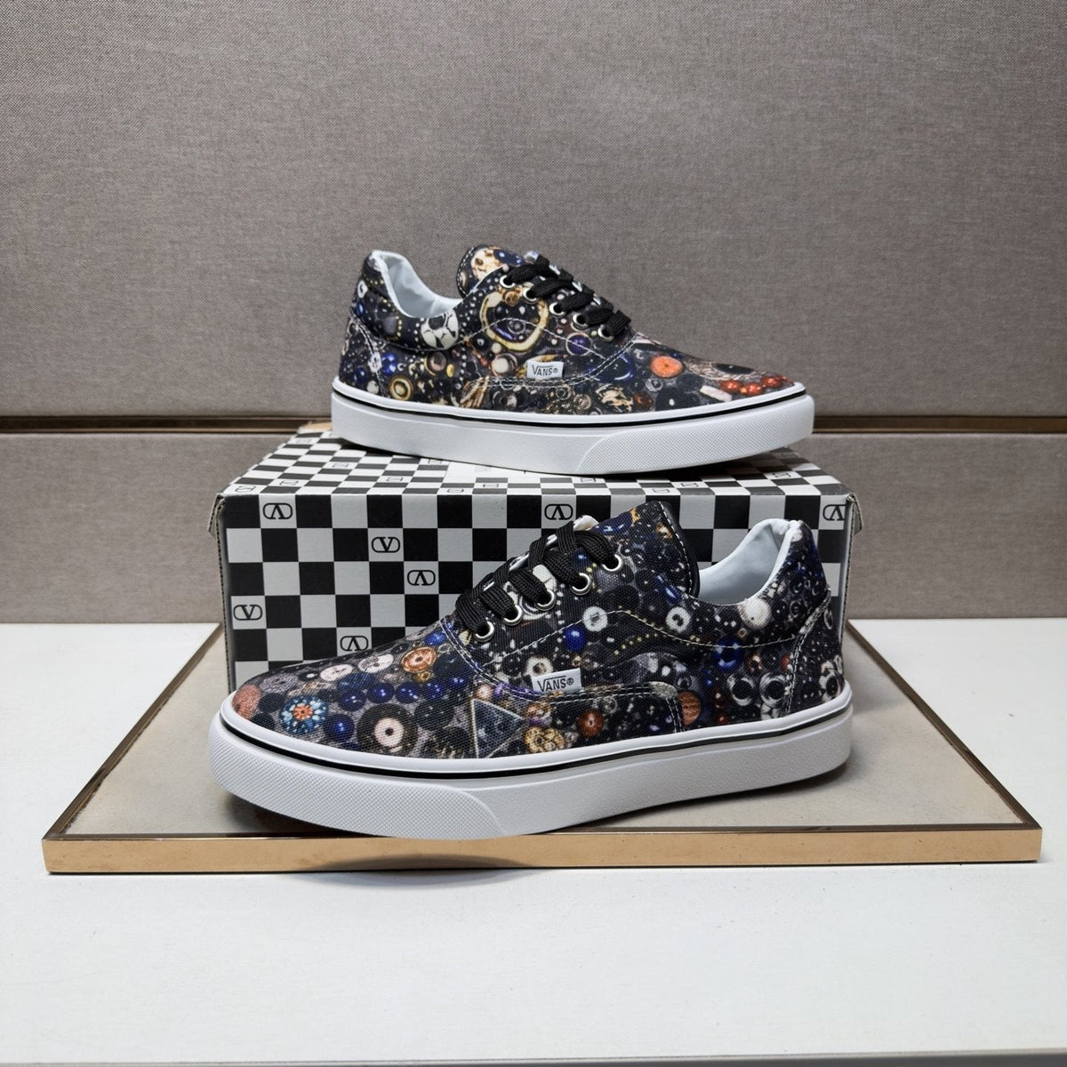 Vans Black Floral Print Low-Top Sneakers — front