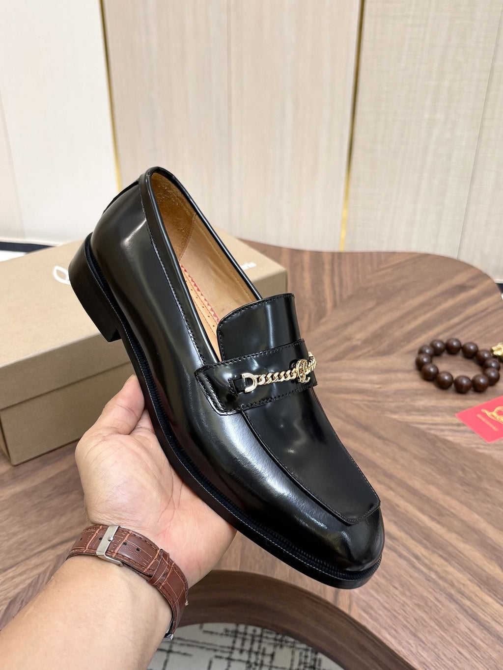 Christian Louboutin Black Gold-Tone Hardware Loafers — model