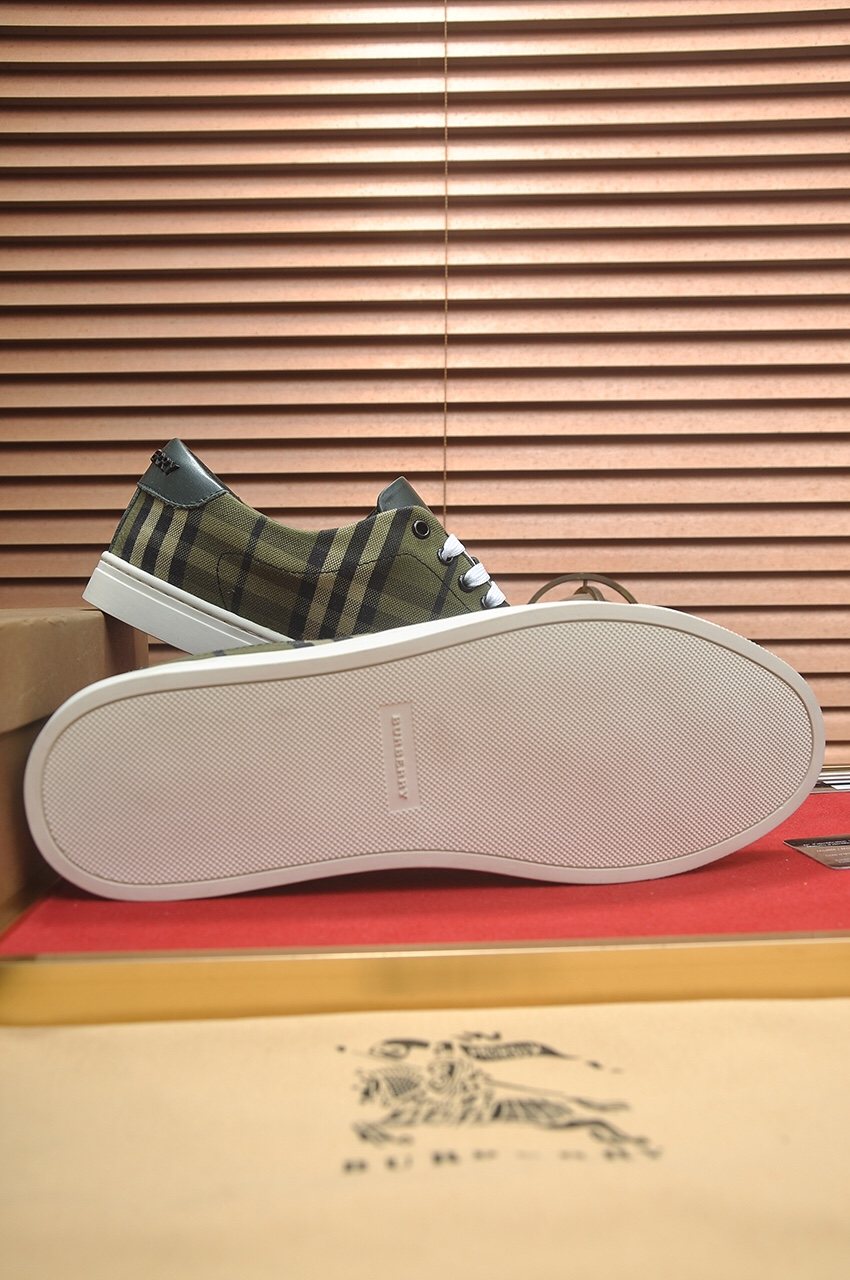 Burberry Olive Plaid Low-Top Sneakers — side