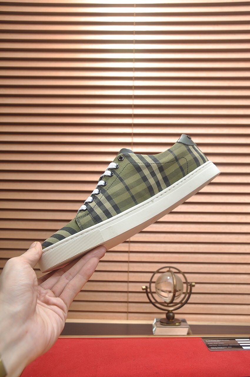 Burberry Olive Plaid Low-Top Sneakers — side