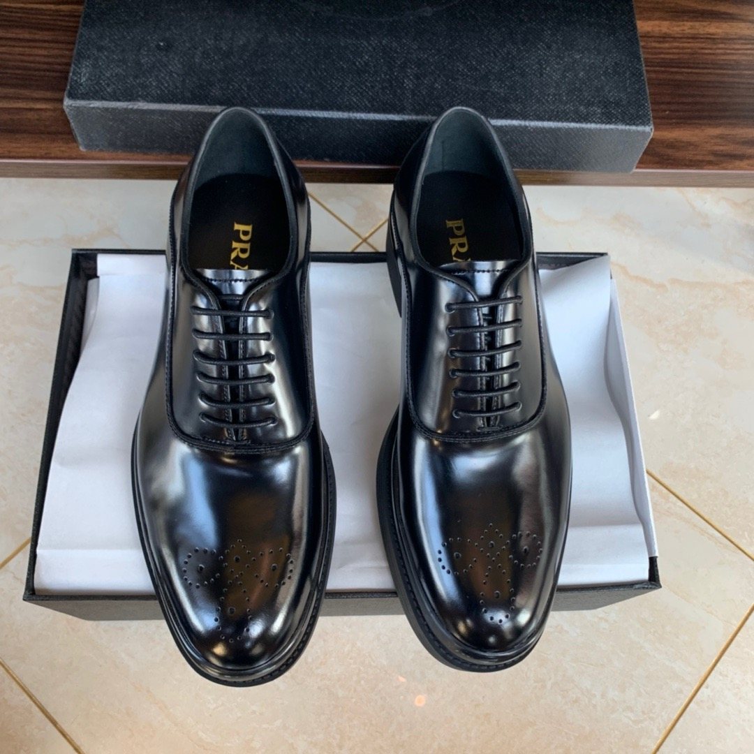 PRADA Black Brogue Lace-Up Dress Shoes — front