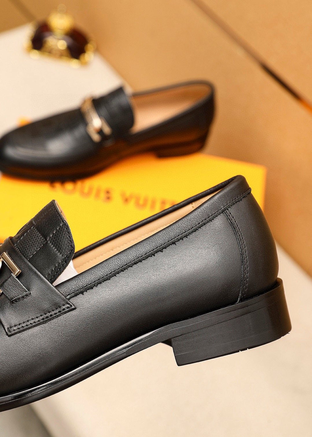 Louis Vuitton Black Embossed Loafers — detail