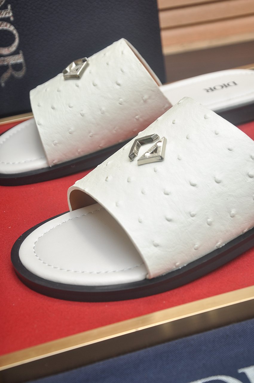 Dior White Strap Slide Sandals — detail