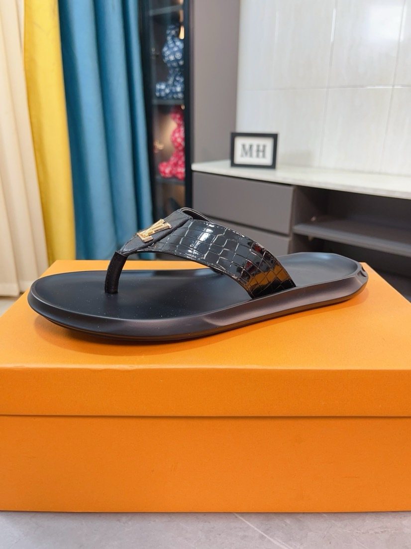 Louis Vuitton Crocodile-Embossed Thong Sandals — front