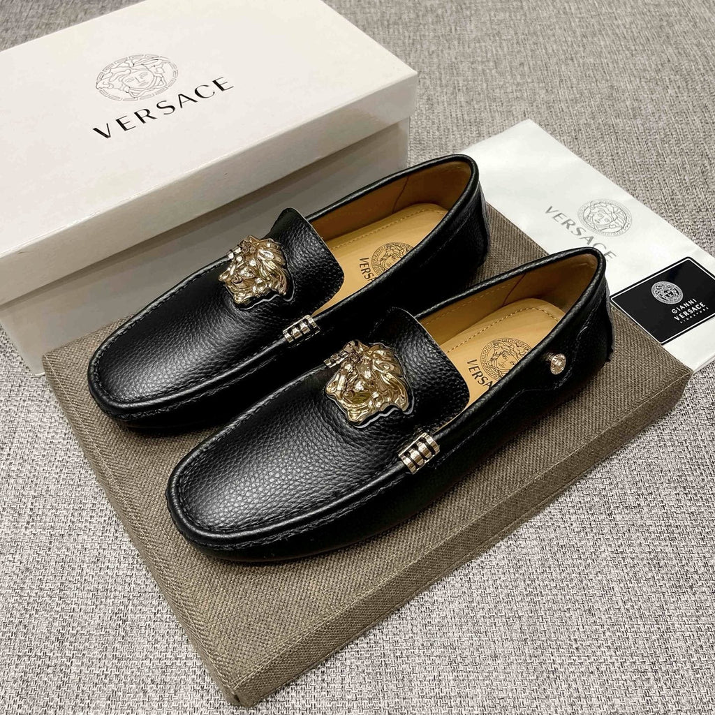 Versace Textured Leather Medusa Loafers — front