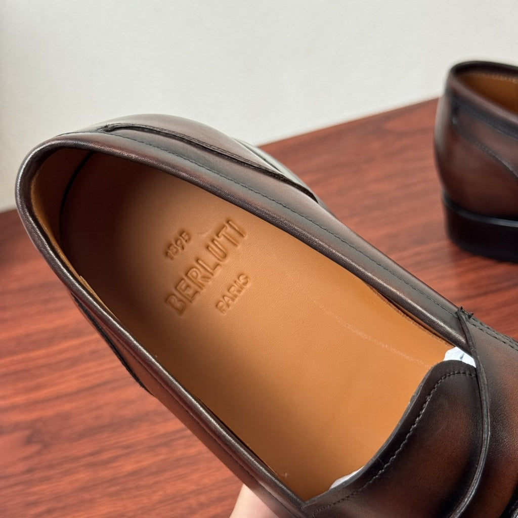 Berluti Burnished Penny Loafers — label