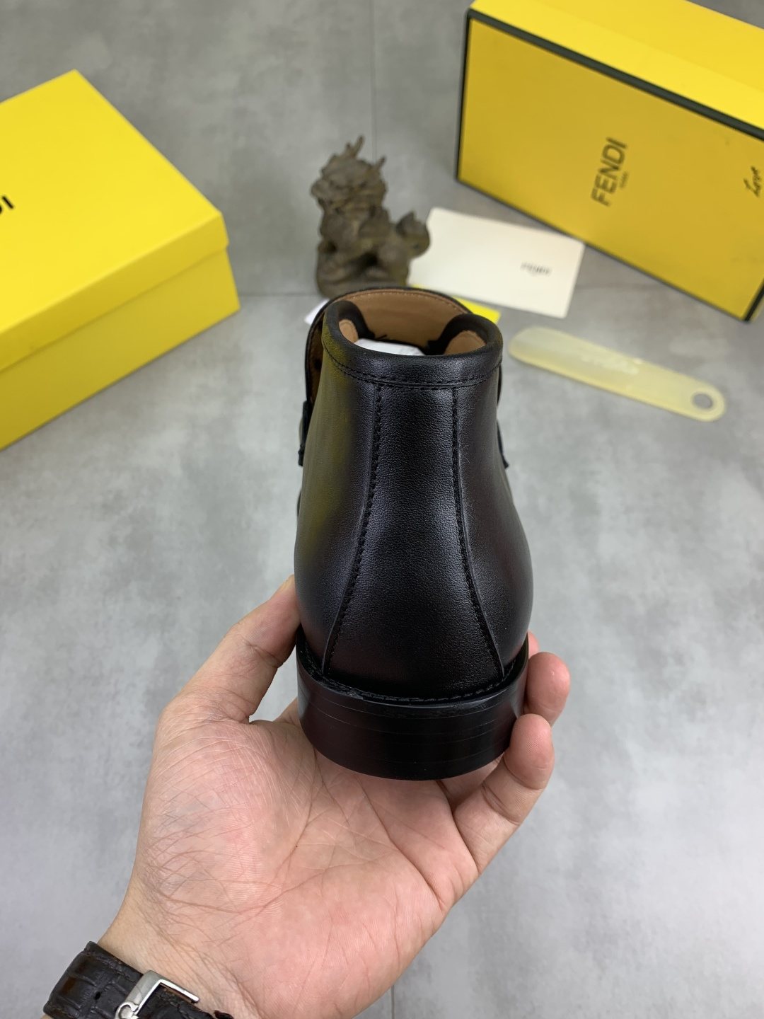 Fendi Embossed Metal-Hardware Slip-On Boots — back