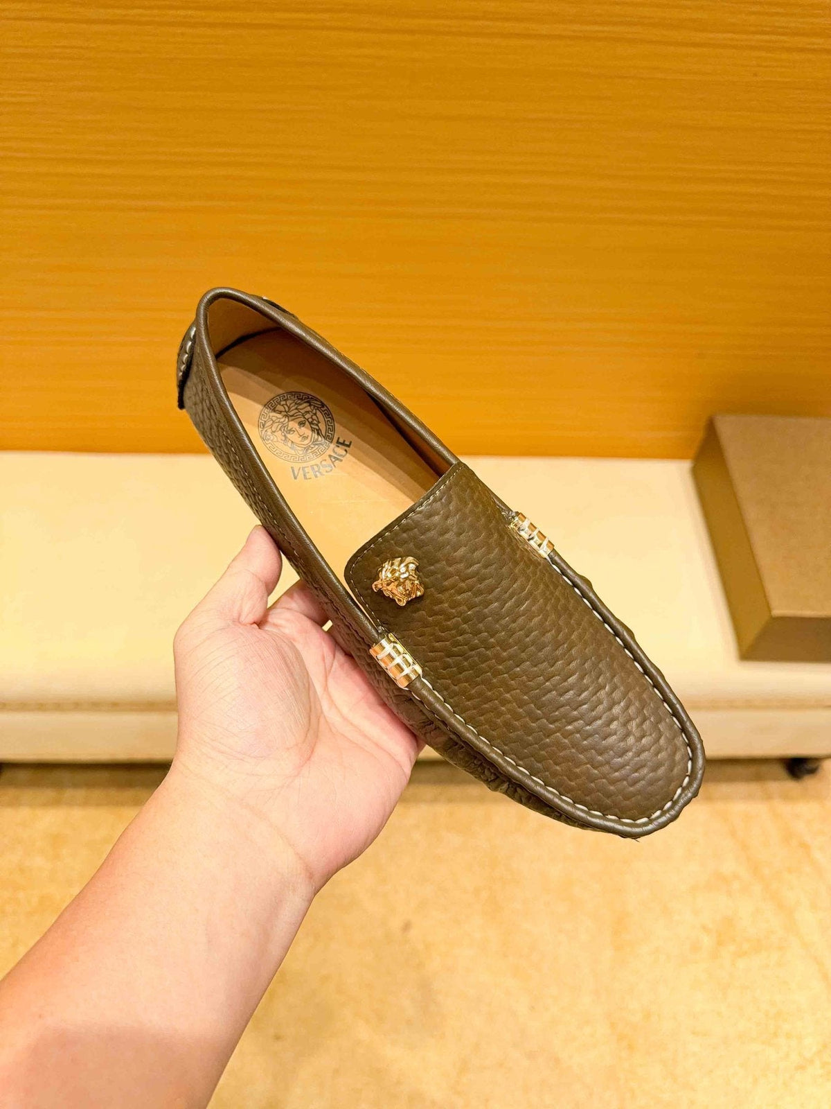 Versace Textured Leather Driving Loafers — front