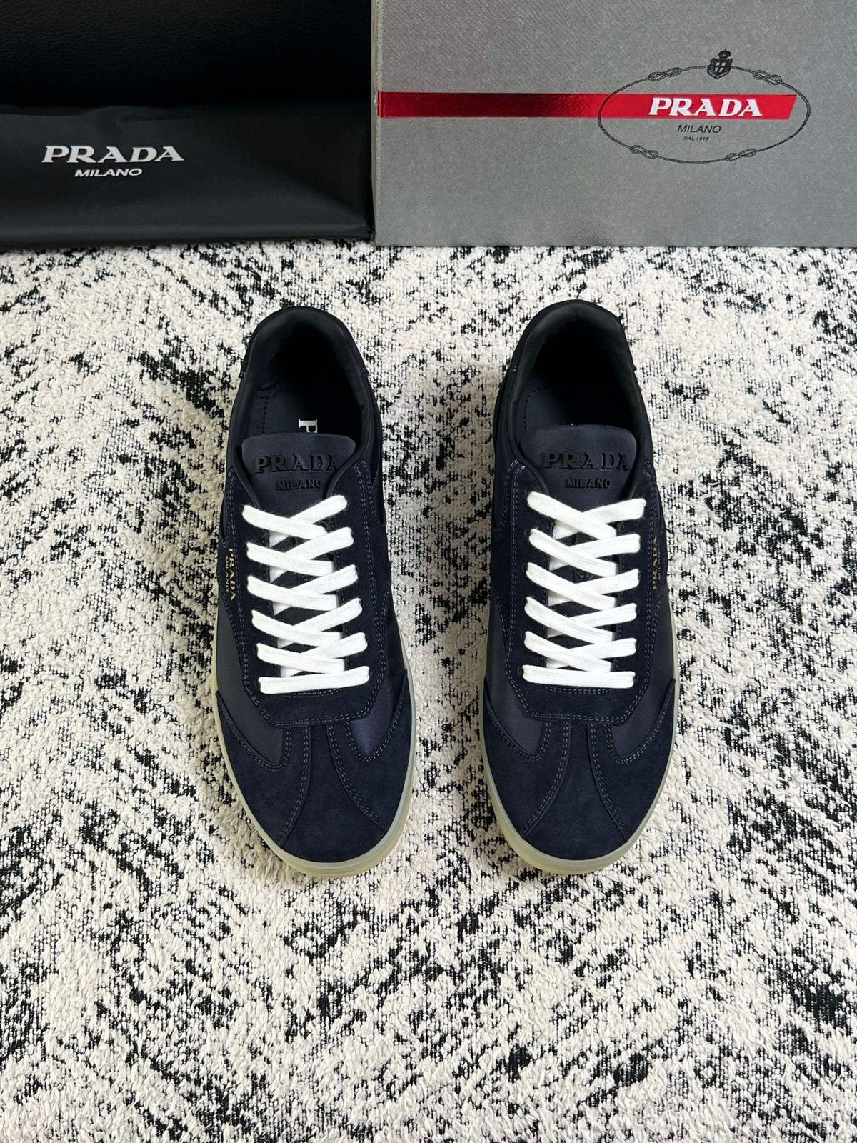 Prada Off-White Beige Low-Top Sneakers — front