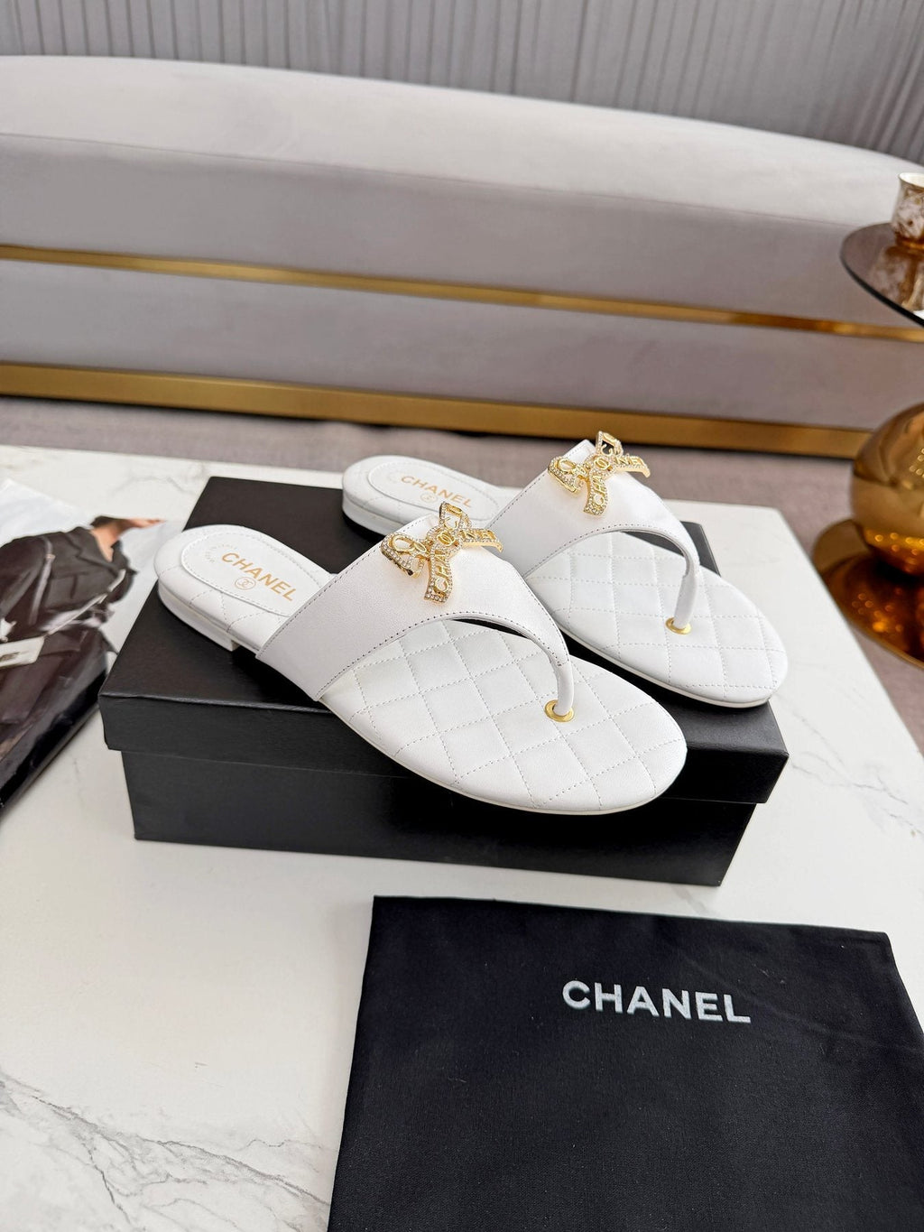 Quilted Bow Sandals — front