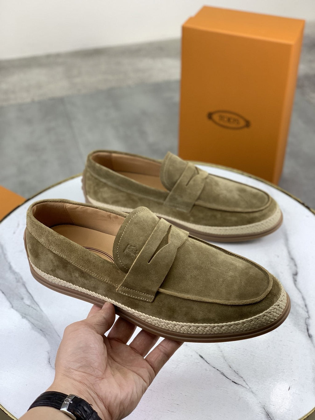 Tod's Raffia-Trim Loafers — model