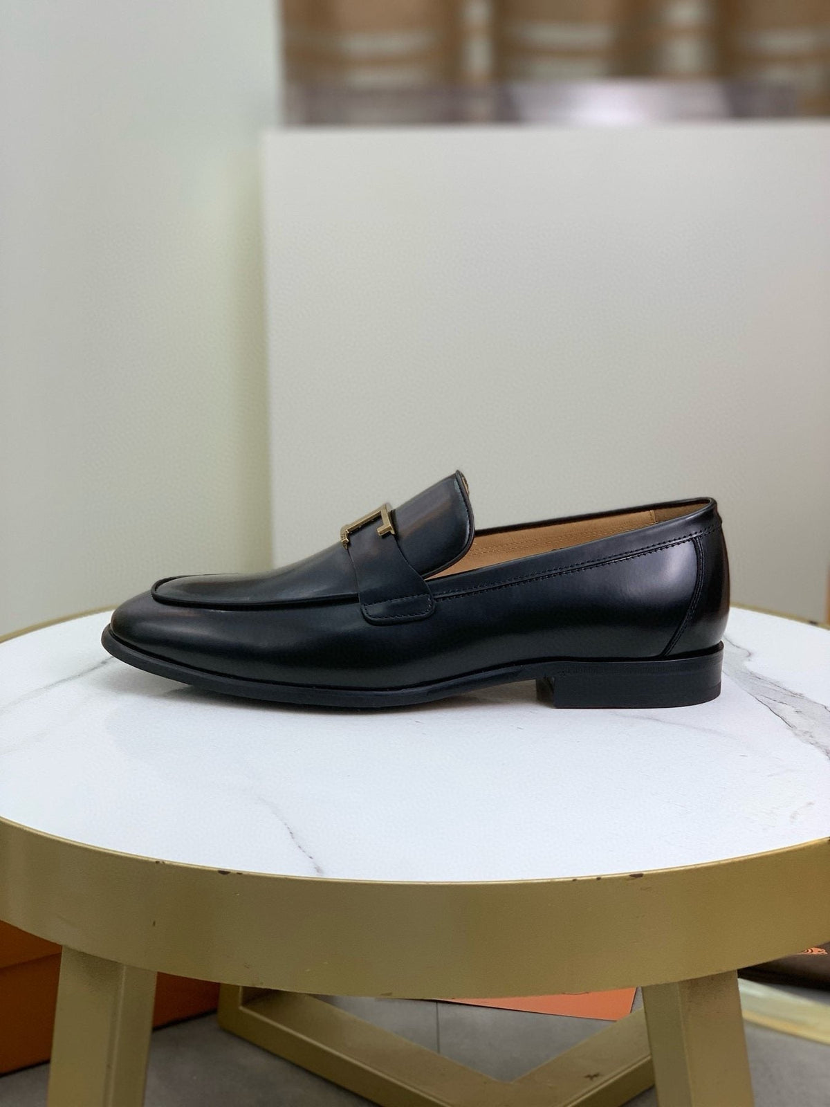 TOD'S Black Gold-Tone Hardware Loafers — side