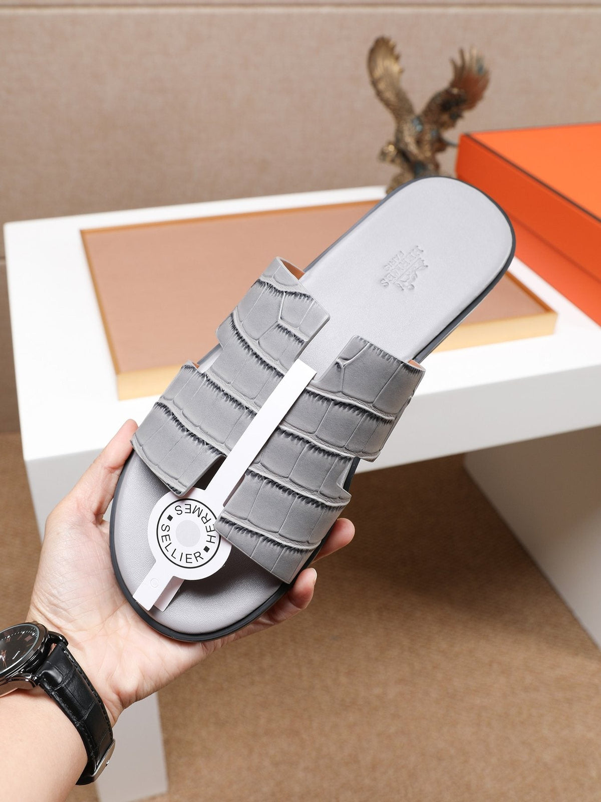 Hermes Textured H Slide Sandals — model