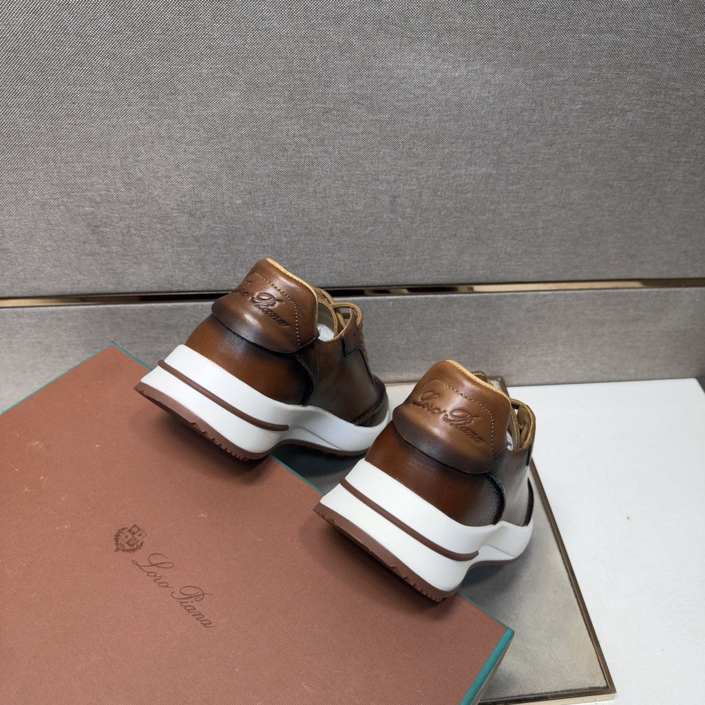 Loro Piana Black Leather Casual Sneakers — front
