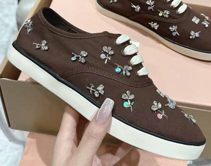 Miu Miu Floral Rhinestone Canvas Sneakers — front