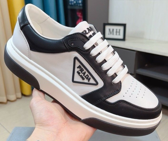 Prada Black, White & Taupe Low-Top Sneakers — hero